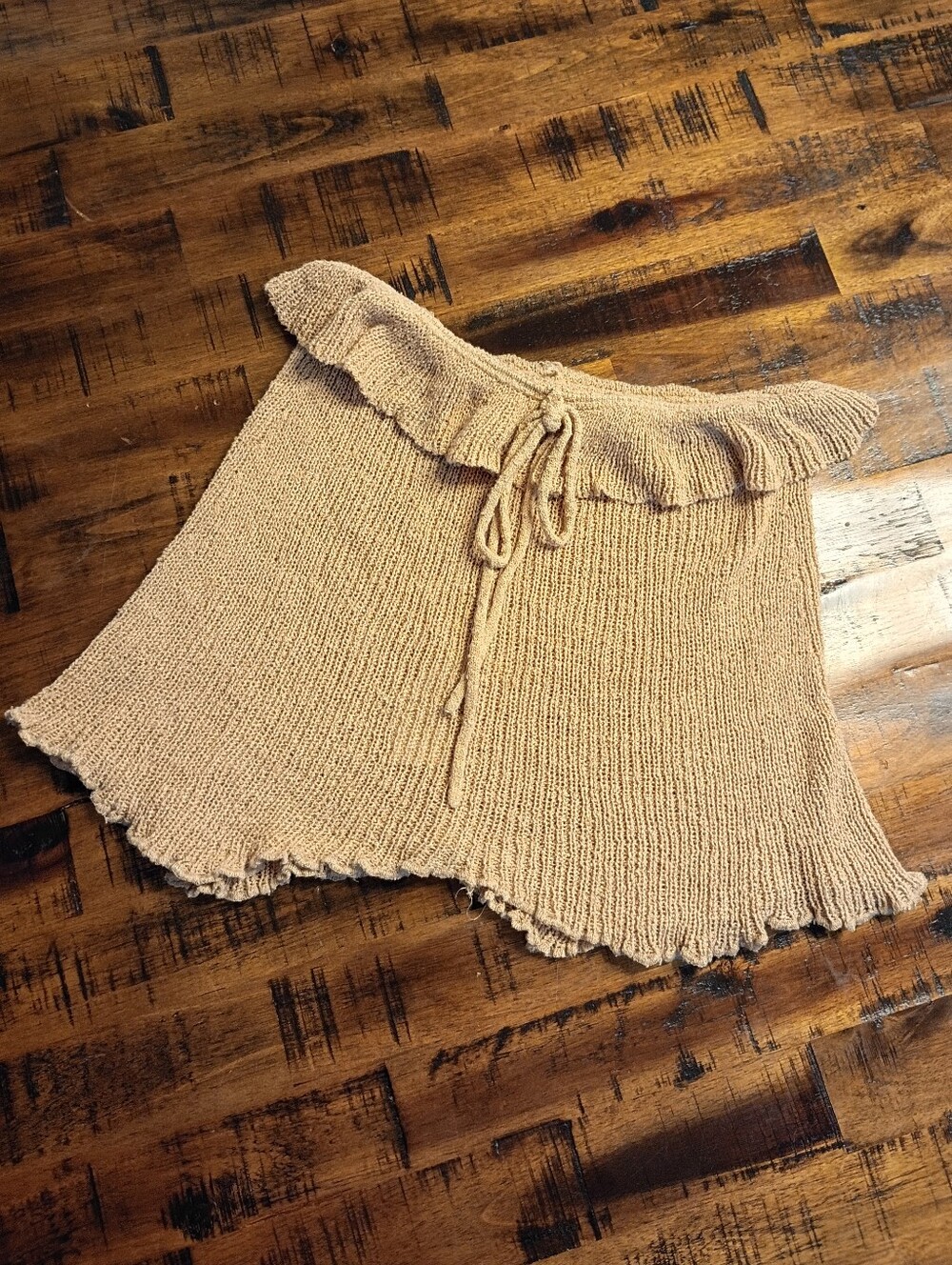 Ruffled Knit Crop Top — Tan